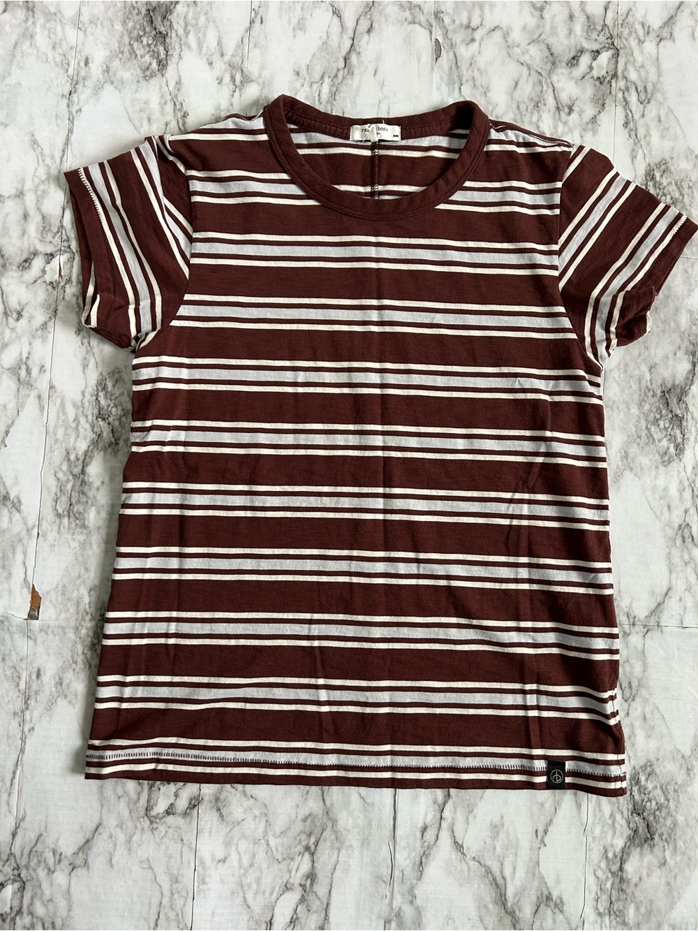 Rag & Bone Revolve | women’s size medium Slub Striped Tee brown and white stripe - Picture 2 of 11